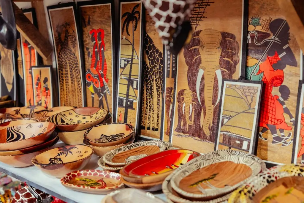 South African cuisine: a table topped with lots of wooden plates